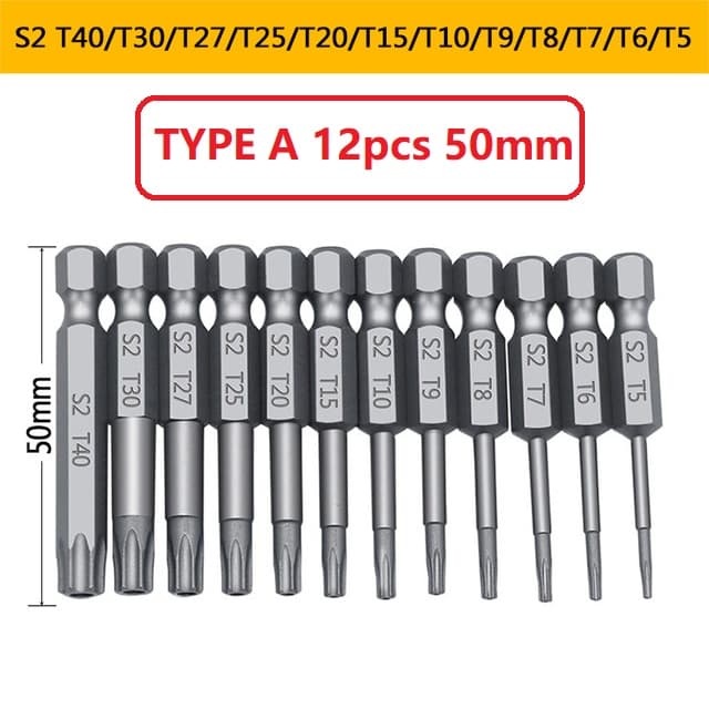 12 Pçs Conjunto De Bits De Segurança À Prova De Violação Chave De Fenda Broca Torx Cabeça Plana 1/4 " Hex Driver