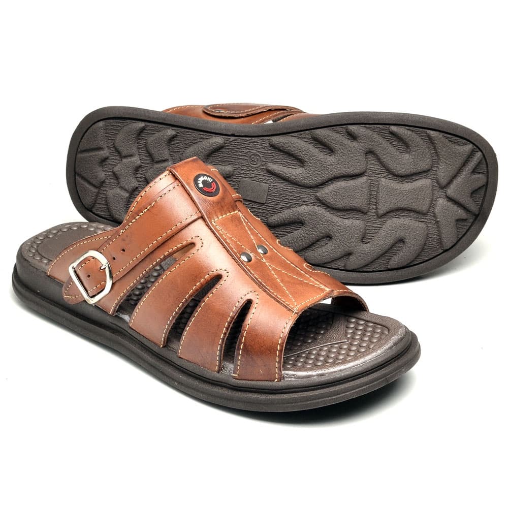 Sandália Masculino Anti Stress Chinelo Ortopédico Couro 100%