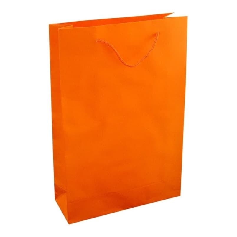 100 Sacolas De Papel Laranja 25x17x6cm Bolsa Festa 90g