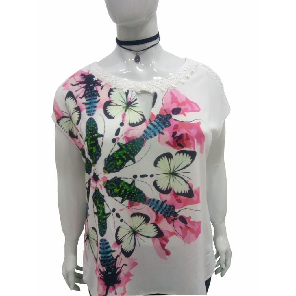 Blusa Plus Size Borboleta Moda Social Elegante Soltinha