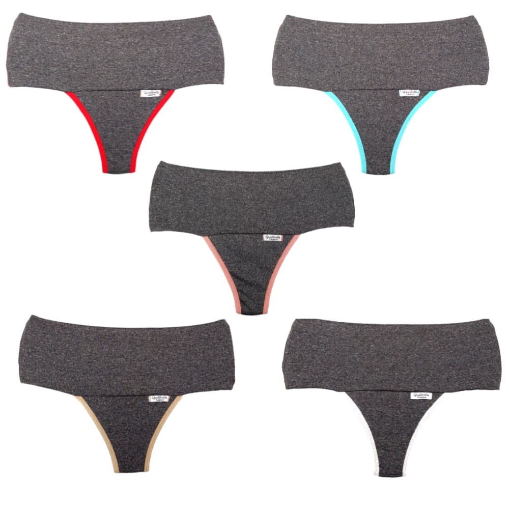 Kit 5 Calcinhas Seca Barriga Fitness Cintura Alta Cós Duplo Redutora Compressão
