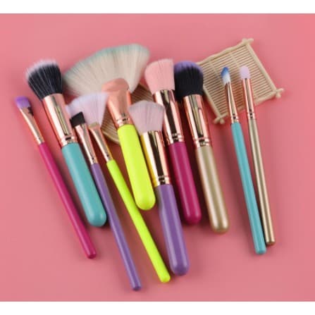 Kit 10 Pincel Para Maquiagem Rosa Fashion Pinceis Colorido