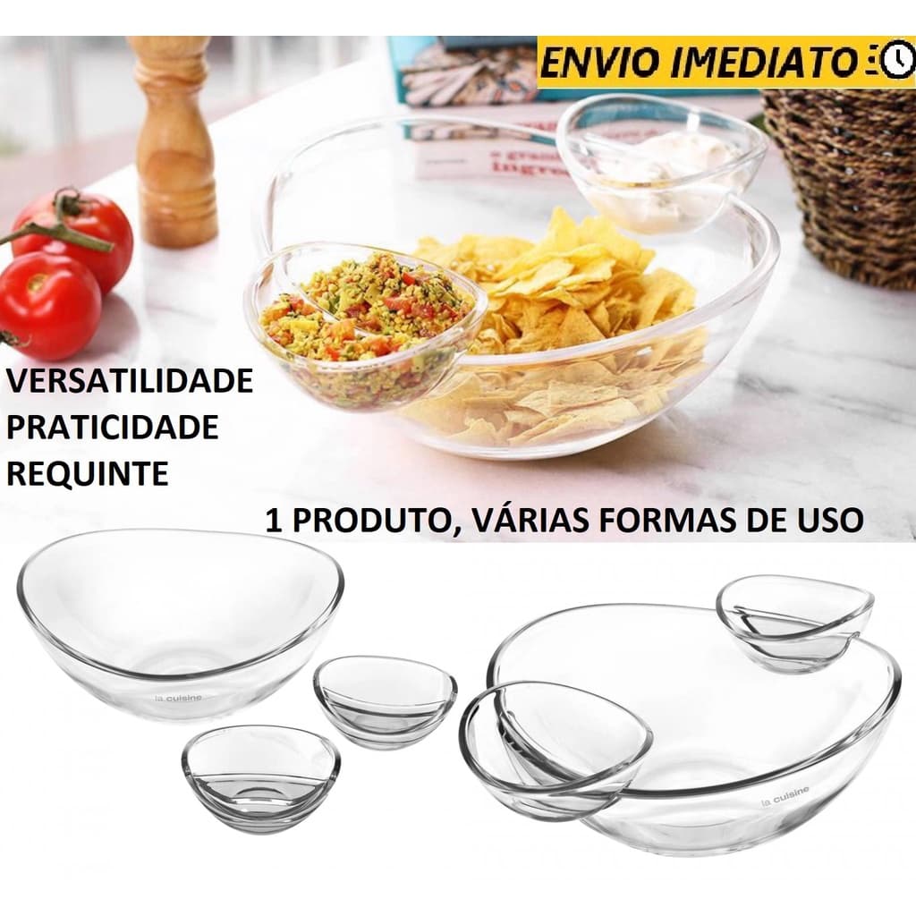 Saladeira e Petisqueira acrílico com 2 Bowls Removível Cumbuca Tigela Mesa posta Jantar Instagramavel Dieta