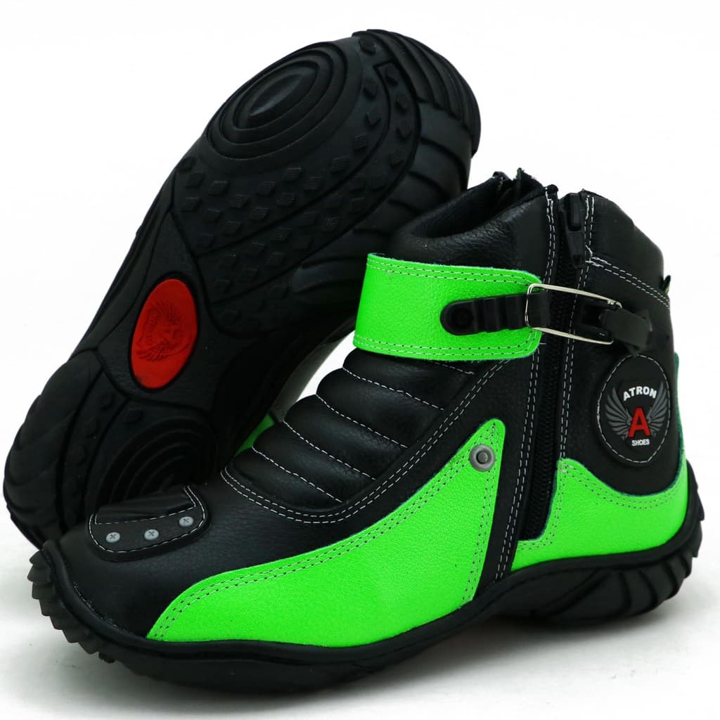 Bota Cano Curto Couro Para Motociclista ATRON 271 VD PT reforçada