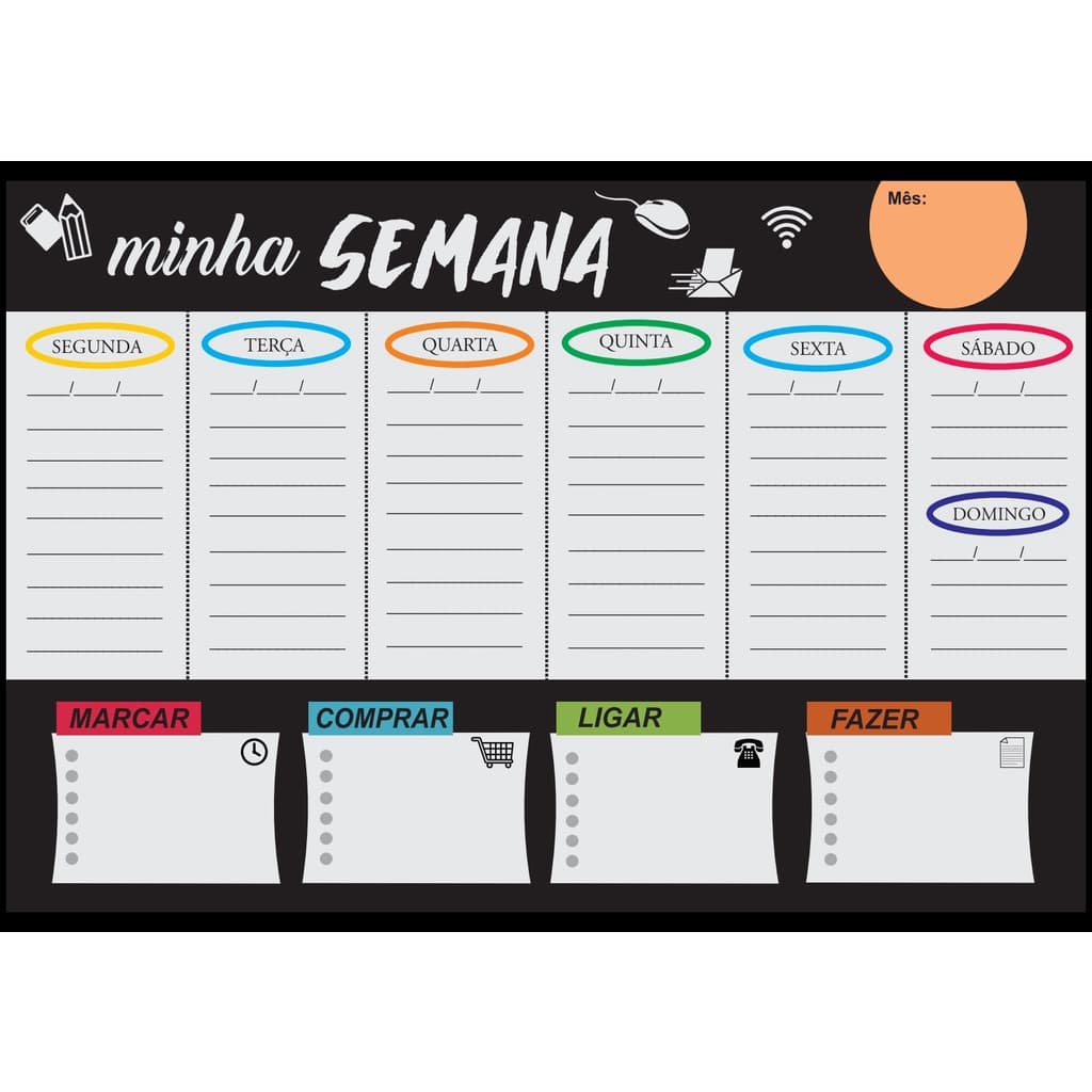 Planejador para geladeira anotações recados planejamento Imã 29x20 cm