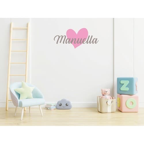Adesivo De Parede Quarto Bebê Nome Personalizado 45cm + Coração 15cm Decorativo Infantil Decoração