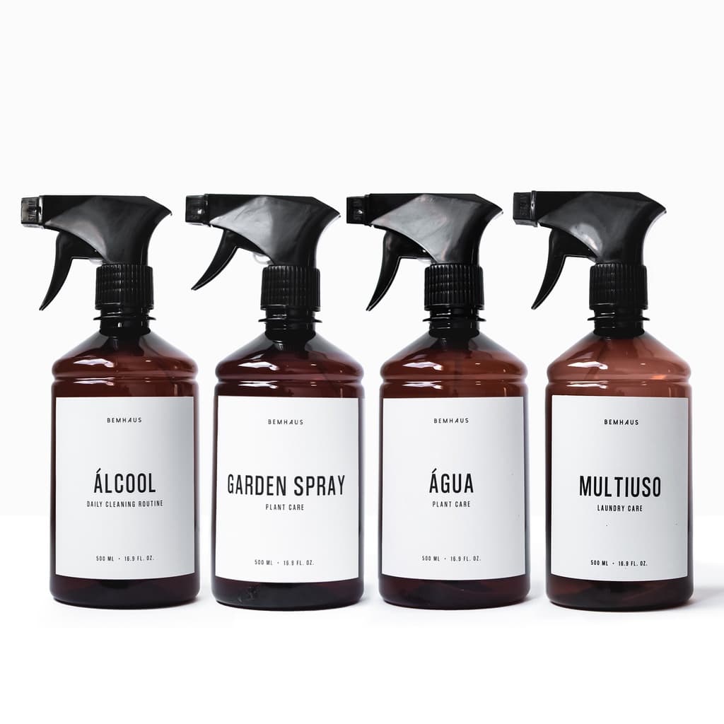 Frasco Ambar Borrifador 500 Ml Alcool, Multiuso, Garden Spray, Agua, Vinagre, Limpa Vidros, Desinfetante Branco Bemhaus