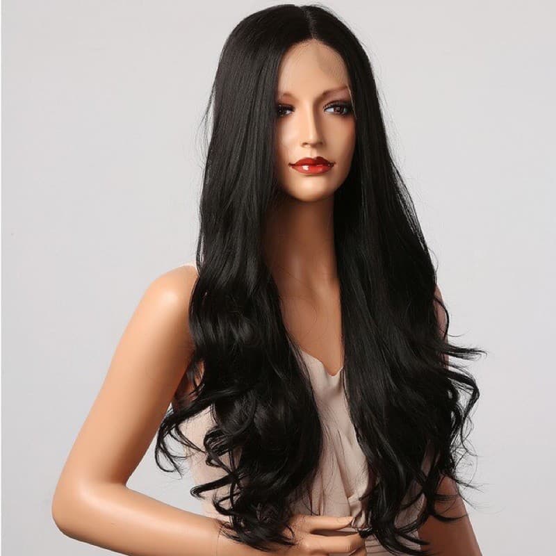 Peruca Ondulada Fibra Orgânica Premium Preta 70cm + Wig Cap