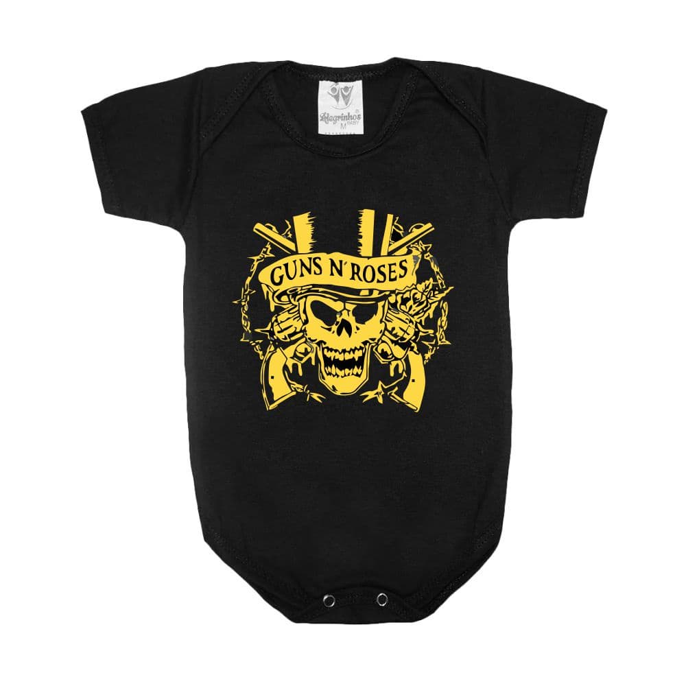 Body bebe infantil Preto da banda Guns N' Roses vários tamanhos do P ao GG 0 a 12 meses body para bebê body rock