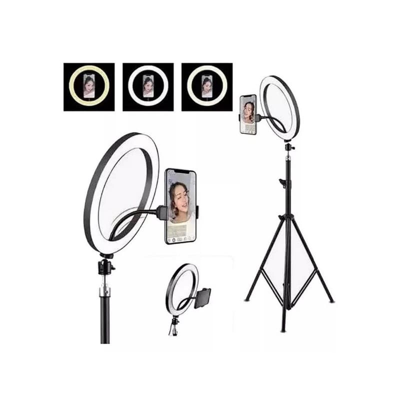 Kit Completo Ring Light 26cm 10'' com Tripé 2m e Suporte Celular