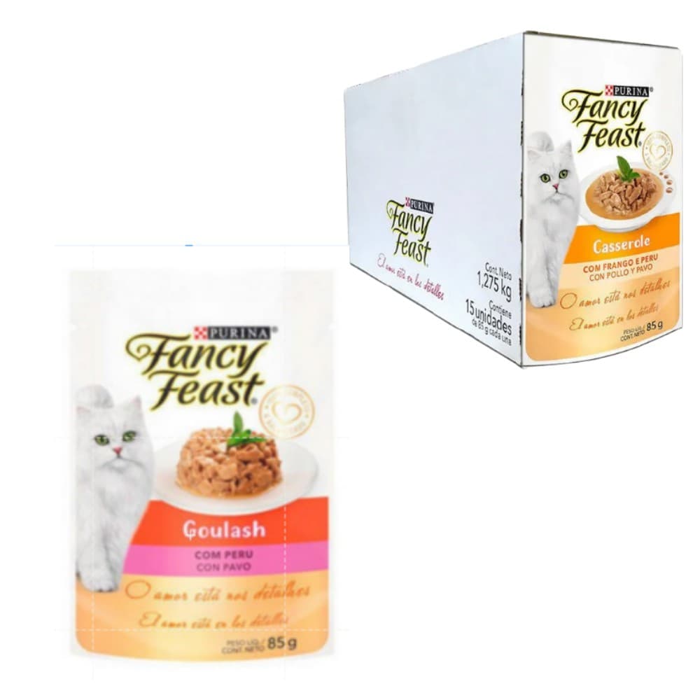 15 unidades Sache para gato Fancy Feast Goulash com Peru  sachê  85g CAIXA LACRADA