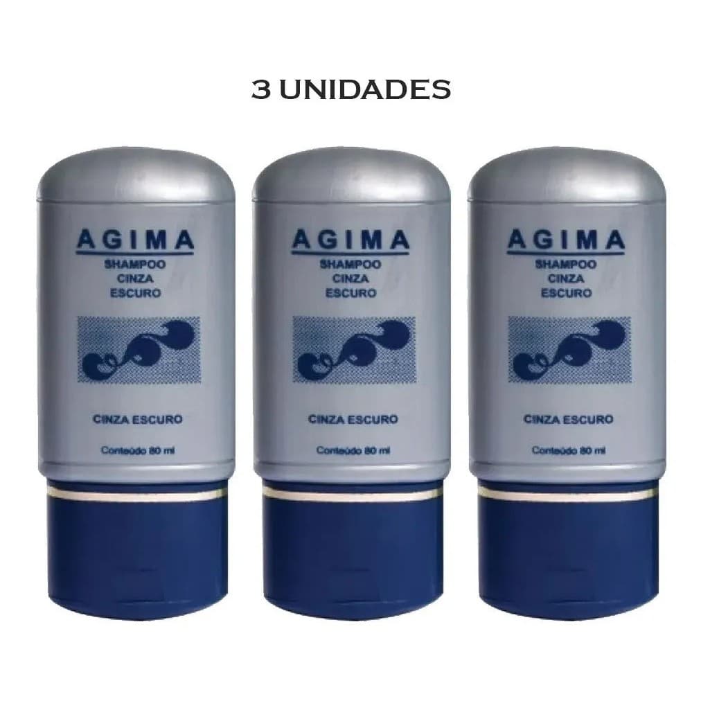 Shampoo Cinza Escuro Agima 80ml P/ Cabelos Brancos Grisalhos - 3 unidades
