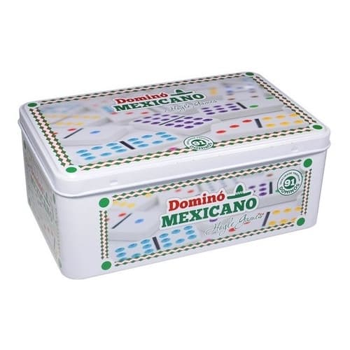 Jogo De Dominó Mexicano 91 Peças Lata Completo com trenzinhos