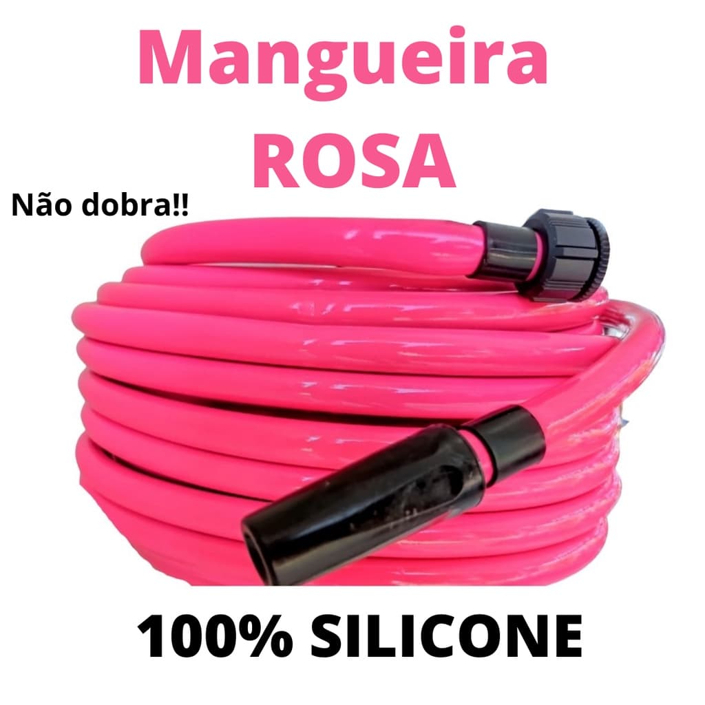 Mangueira para jardim que não dobra irrigação reforçada 1/2 polegada PDV com esguicho e engate ROSA