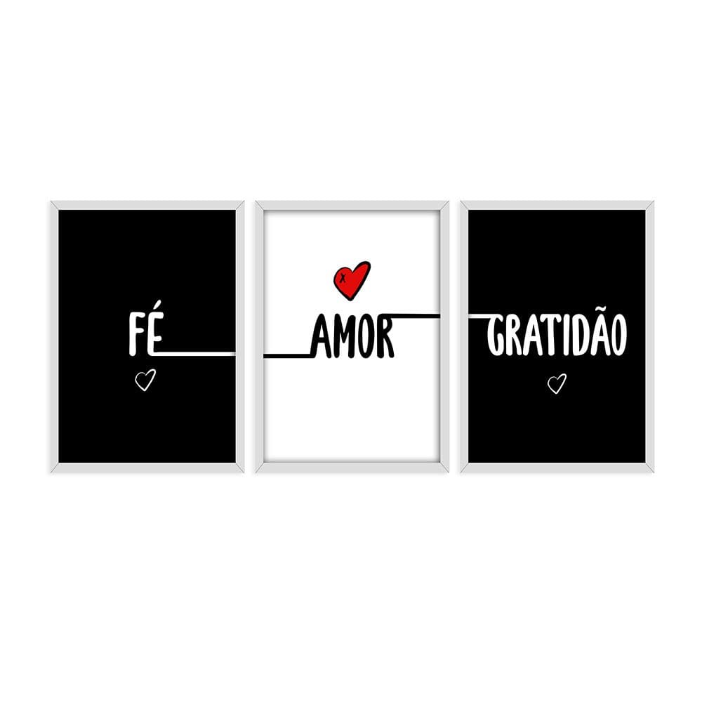Kit 3 Quadros Decorativos Para Sala Quarto Cozinha Copa Fé Amor Gratidão
