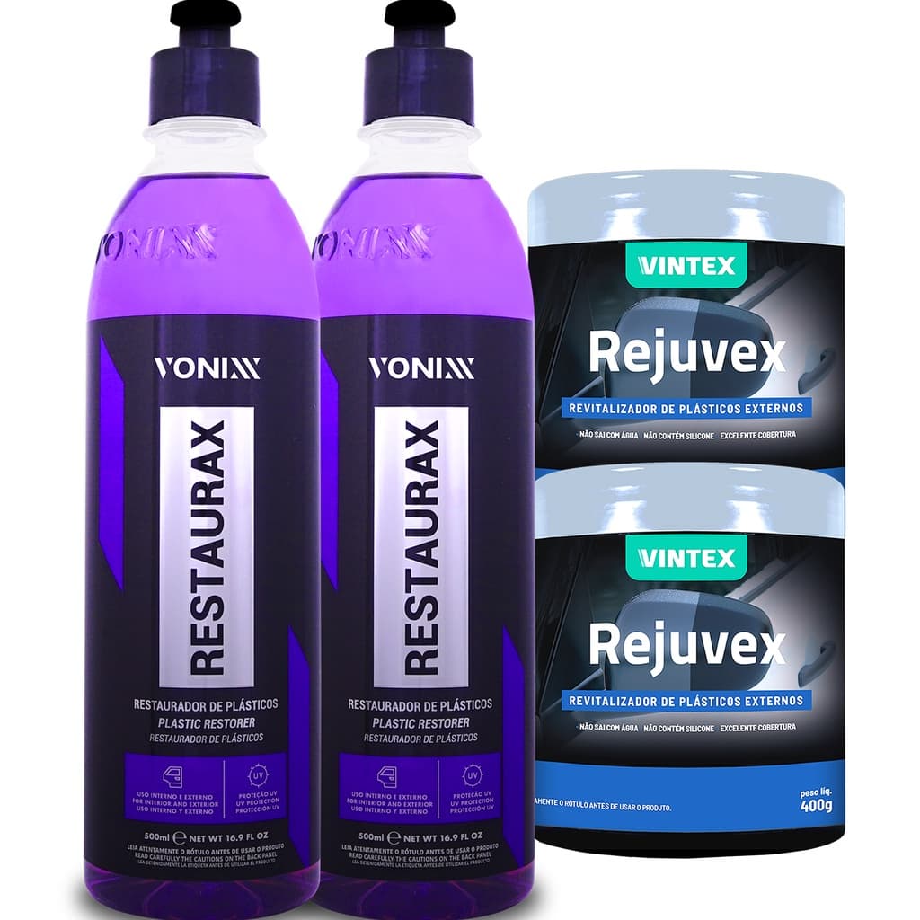 Restaurador Plásticos Restaurax Vonixx 2un + Revitalizador de Plásticos Rejuvex Vonixx 2un