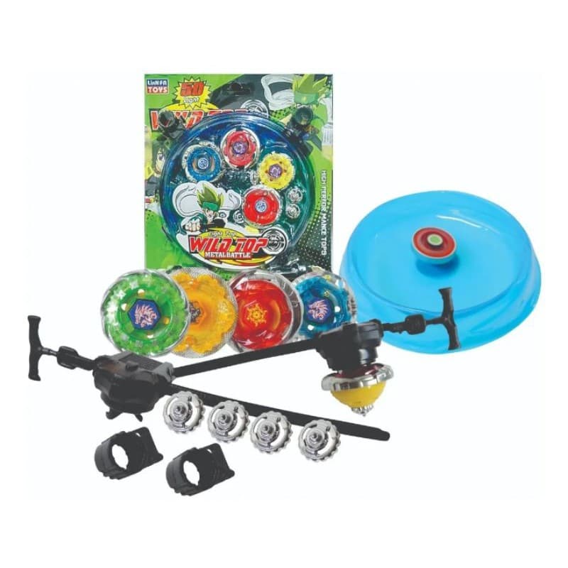 4 Beyblade Metal Led + 2 Lançadores + 1 Arena + 2 Bicos Extra