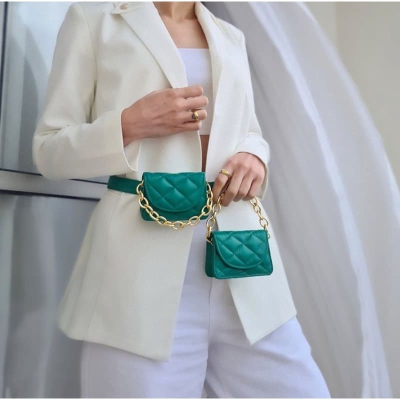 Mini Pochete Matelassê Feminino Mini Bolsa Cinto Pochete Belt Bag feminino Couro Legítimo Ninnas Concept Moda Blogueira