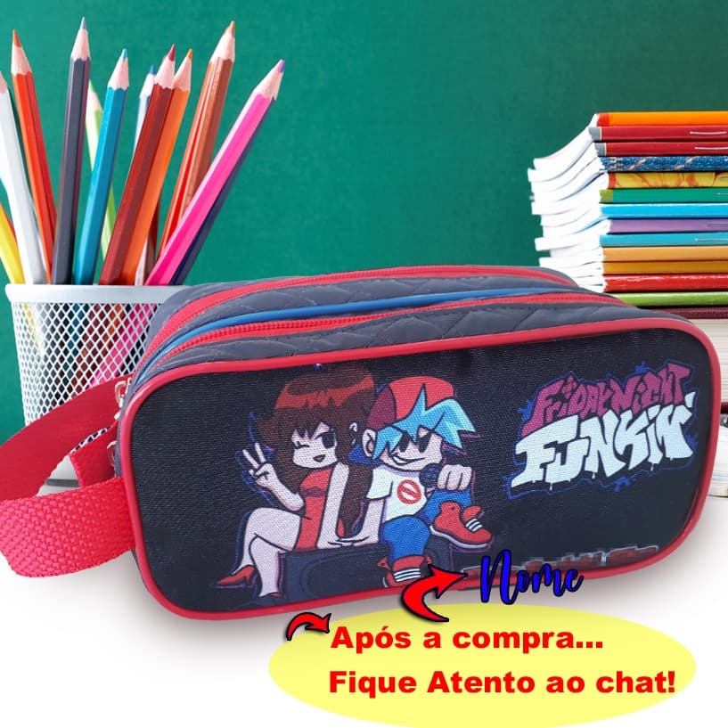 Estojo duplo escolar personalizado com nome, Friday Night Funkin