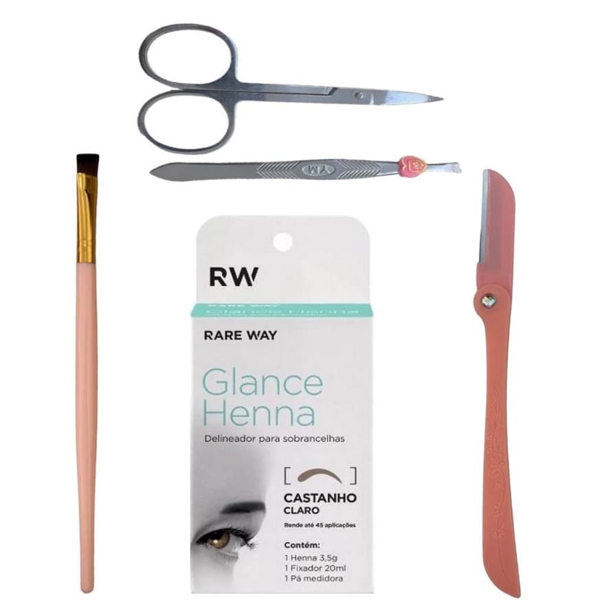 Kit Henna Glance Designer Sobrancelha Profissional com acessorios Navalha Pinça Pincel Tesoura