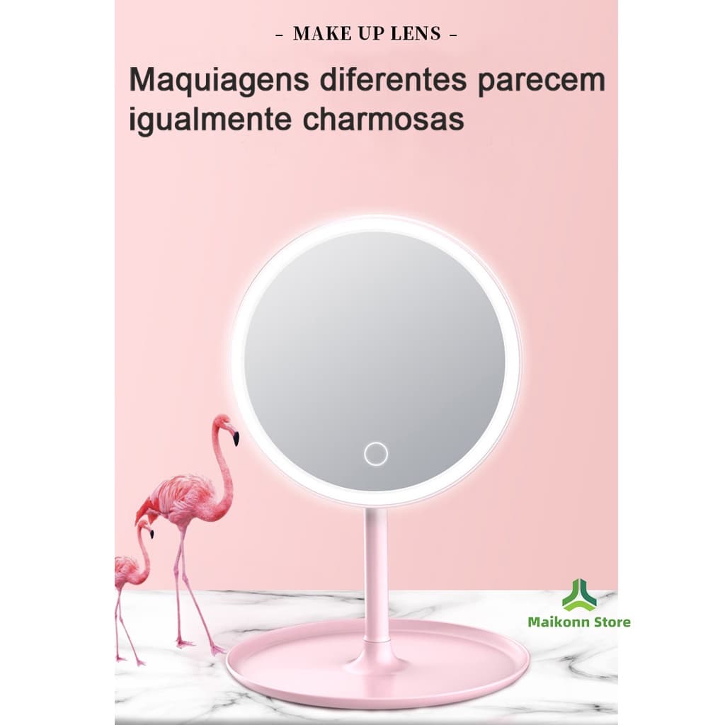 Espelho de mesa redondo de carregamento USB com maquiagem LED