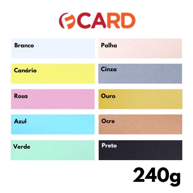 Papel Cartão F-Card 240g (5 Fls A4) Cartolina Colorida na Massa! + Barato q Color Plus