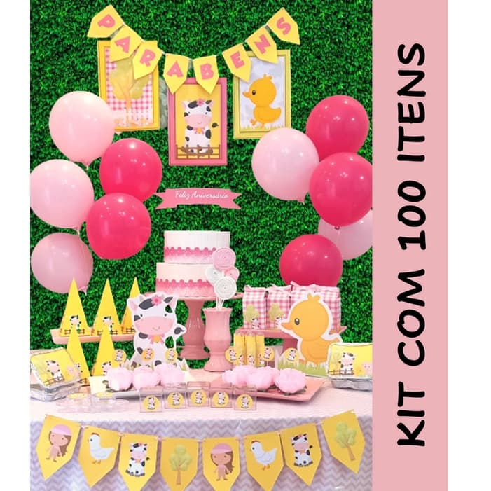 Fazendinha Menina Kit so um bolinho 100 itens