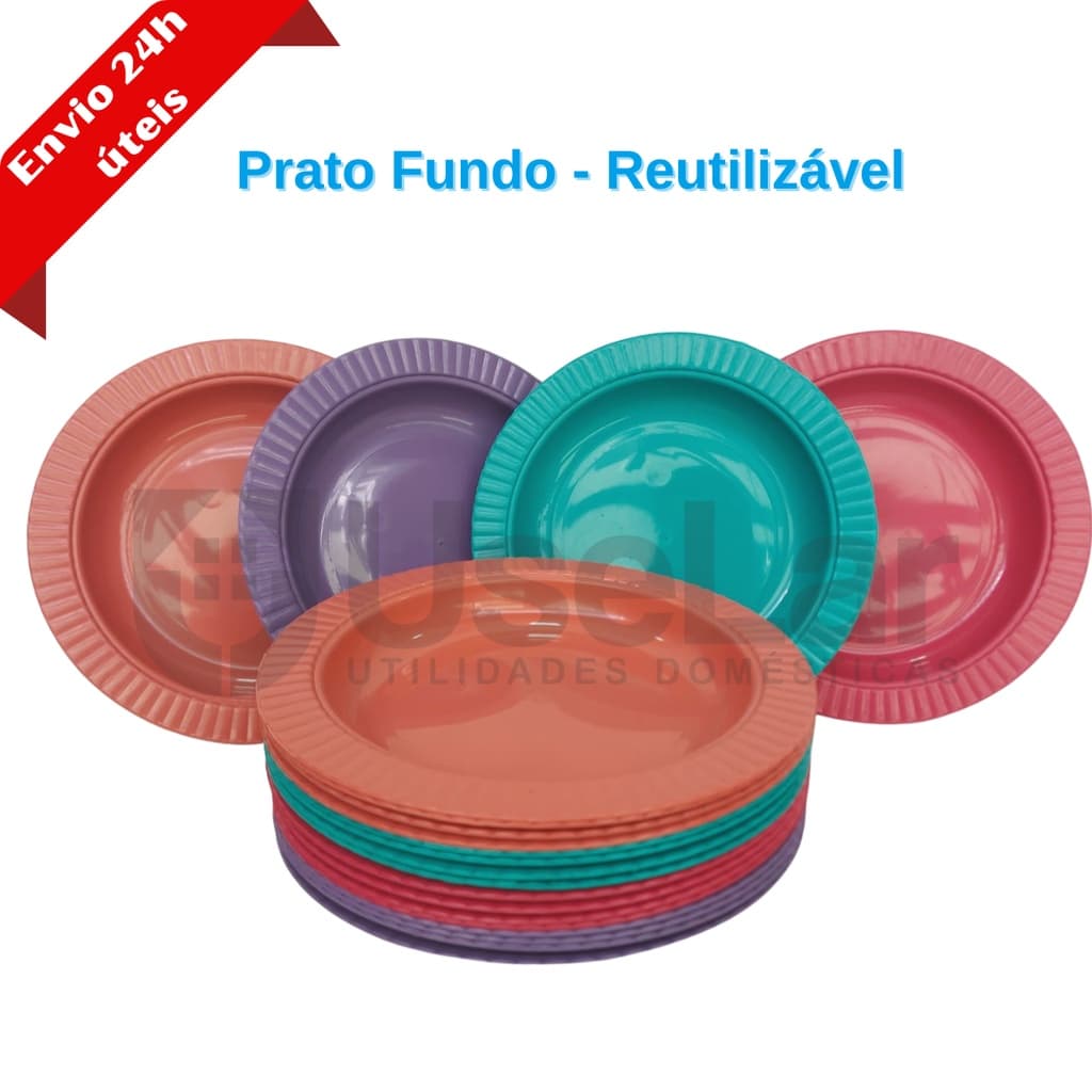 Prato Fundo De Plastico Redondo Para Refeição Reutilizável