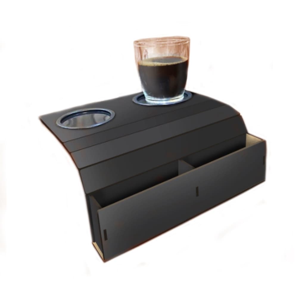Bandeja Esteira Flexível  com Porta Copos E Porta Controles para braço de sofa, suporte controle e celulares escuro e claro tons