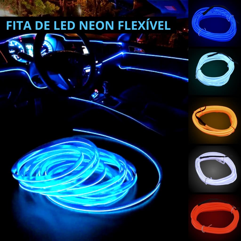 Fita de Led carro Cores Neon Decoração Automotiva 12v 2 metros Fita Painel LED fita Painel Top 2M