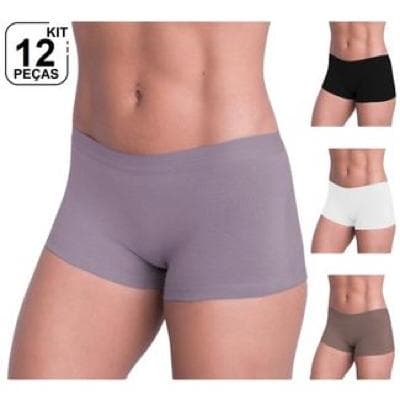 Kit 12 Calcinha Boxer Cueca Short Shortinho Calecon Feminina Invisível MULTICOLOR
