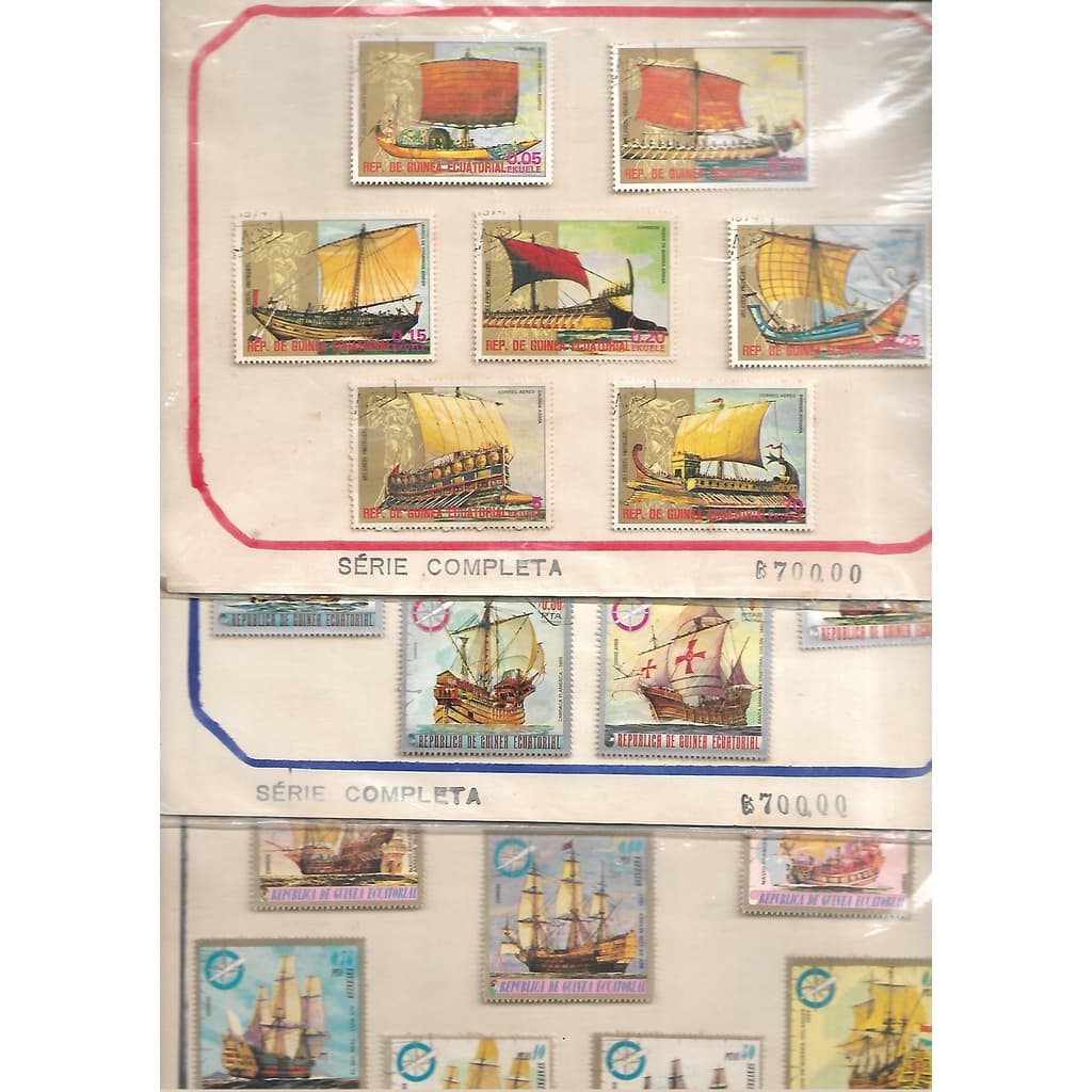 3 Séries Completas De Selos Barcos 21 Selos Sem Carimbo Repúbliaca De Guinea Ecuatorial