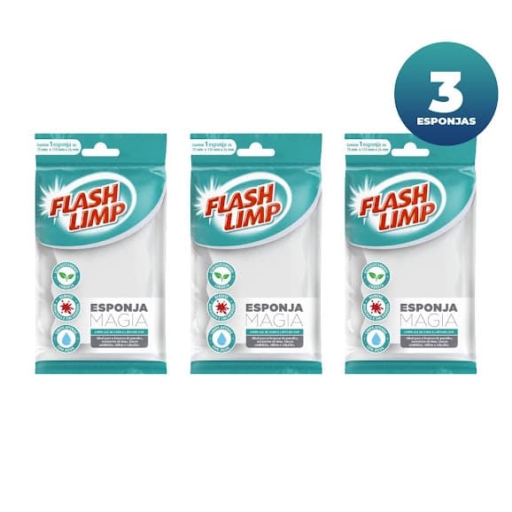 Kit 3 Esponja Magica Flash Limp ideal para Paredes, Inox Louças Vidros.