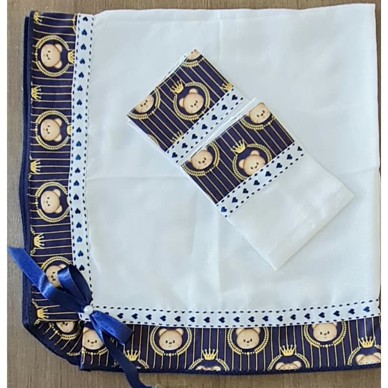 Kit Enxoval 1 Manta Cuero Fralda 70x65cm E 2 Toalhas De Boca 33x35cm, Em Tecido Fralda Duplo.