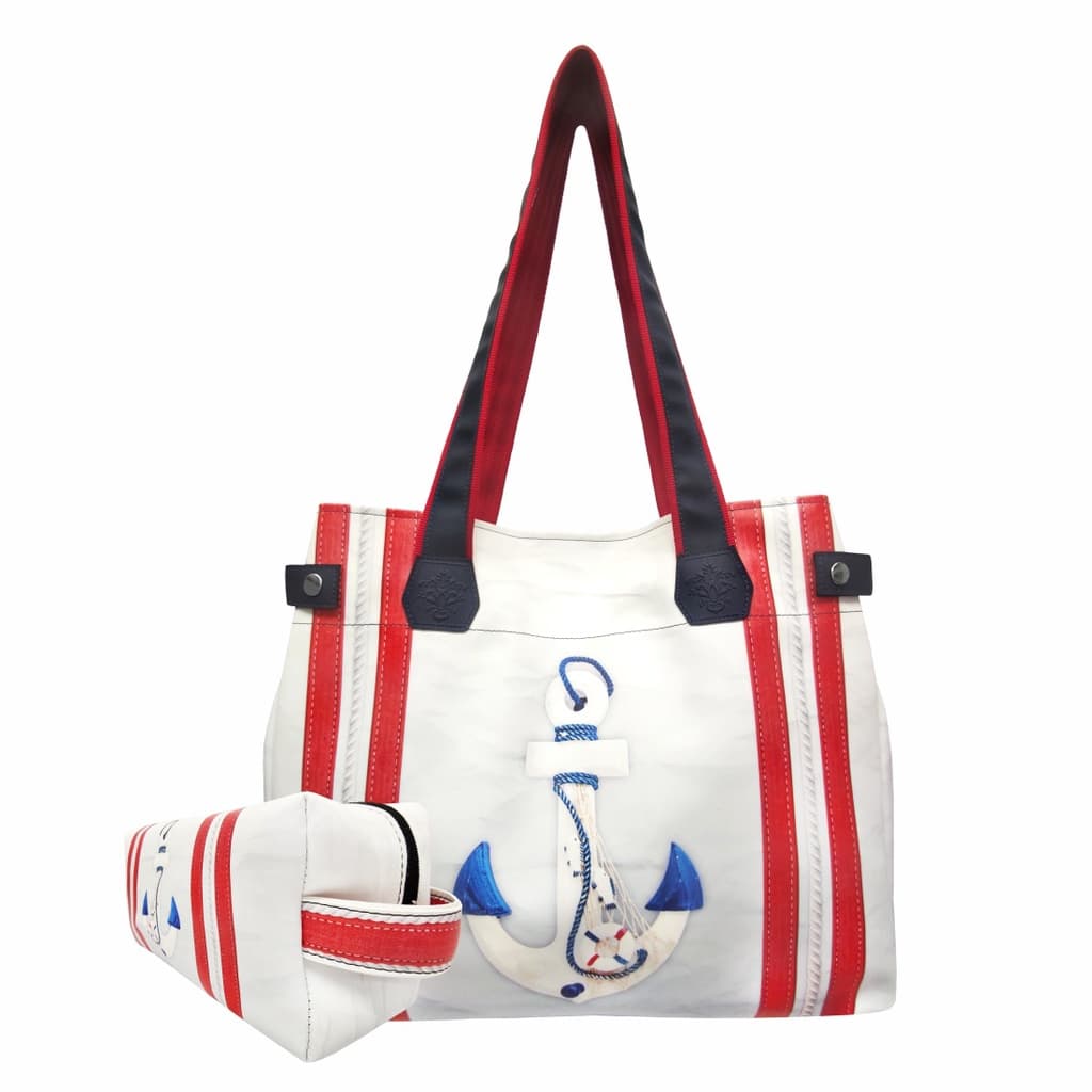 Bolsa Feminina Nécessaire Feminina Praia Grande Impermeável Âncora Branca Magicc Bolsas BN-205