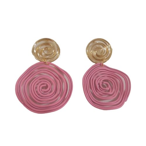 Brincos femininos Geométrico Circulos Rosa com Dourado Presente para namorada