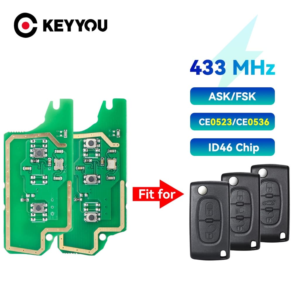 2/3 botões controle remoto chaves (ASK/FSK) circuito Fob chaves de carros para Peugeot 407 407 307 308 Citroen C2 C3 C4