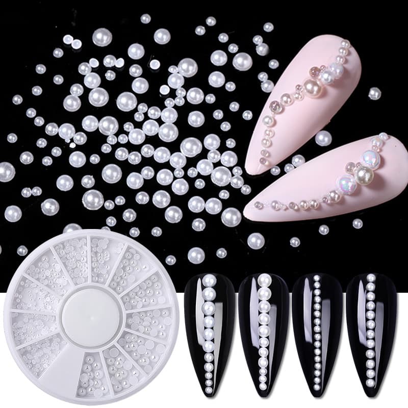 1 Caixa Arte De Unhas Pérola Branca Decoração Tamanho Misto Meio Redondo Strass Faça Você Mesmo Acessórios