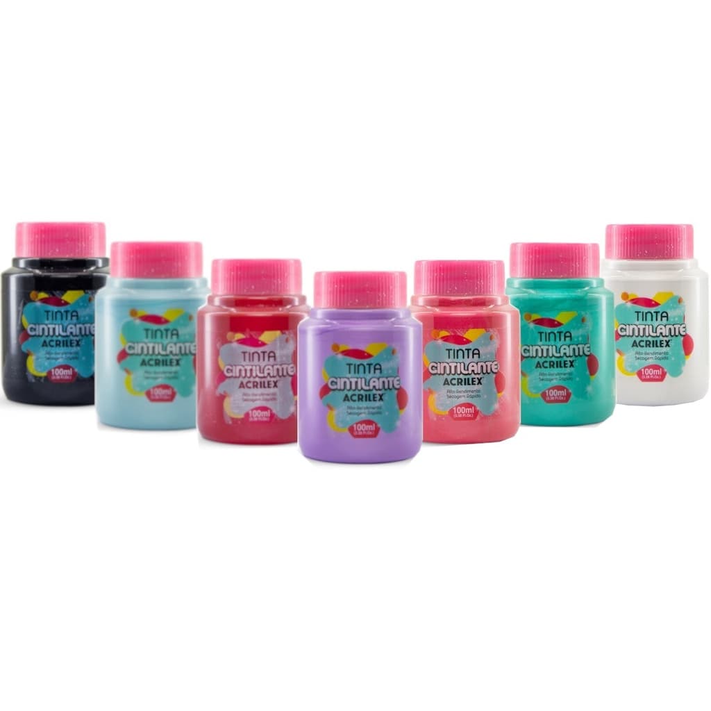 Tinta PVA Cintilante 100ml Acrilex - Efeito Glitter , Alto Rendimento - Indicada para madeira, MDF, papel, papelão, argila, cerâmica porosa, isopor, gesso, cortiça, Pet, vidro e metal