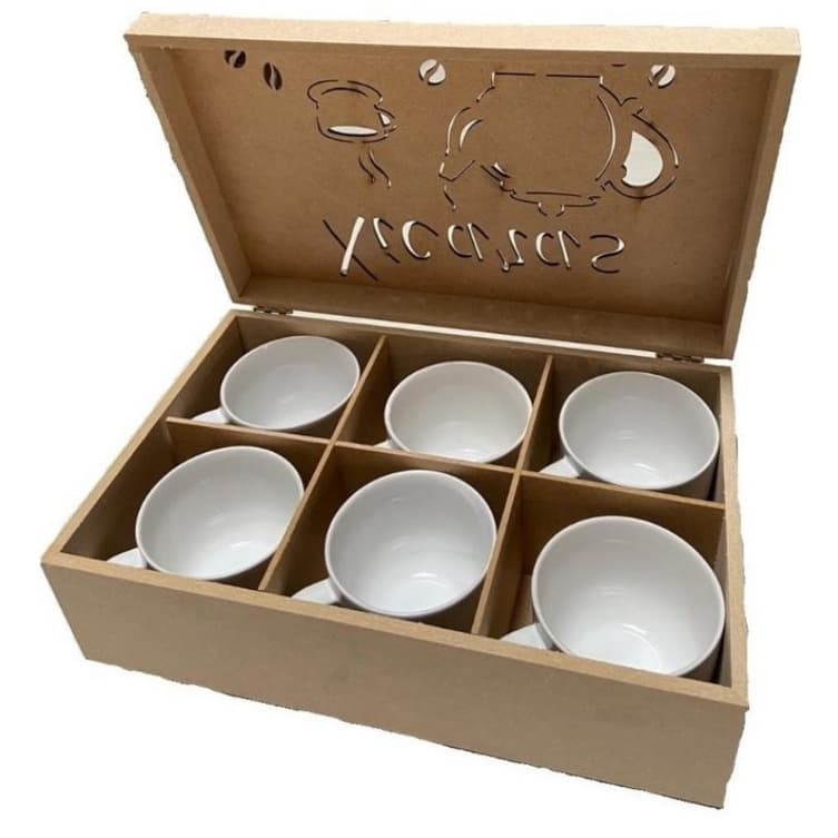 Jogo 6 Xícaras De Chá Branca  - 170ml Caixa Mdf Cru
