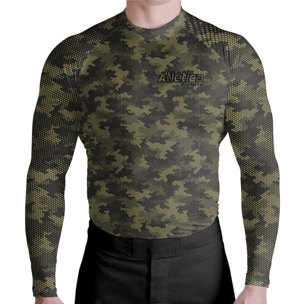 Rash Guard Masculina Camisa Jiu Jitsu No-Gi Camuflada Verde Manga Longa
