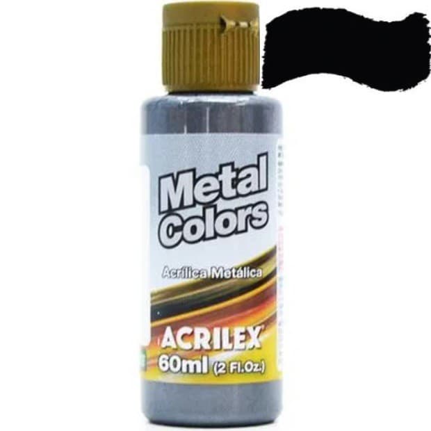 Tinta Acrílica Metal Colors Preto 520 - Acabamento Metálico - Indicada para madeira, cerâmica, gesso, isopor, couro, cor