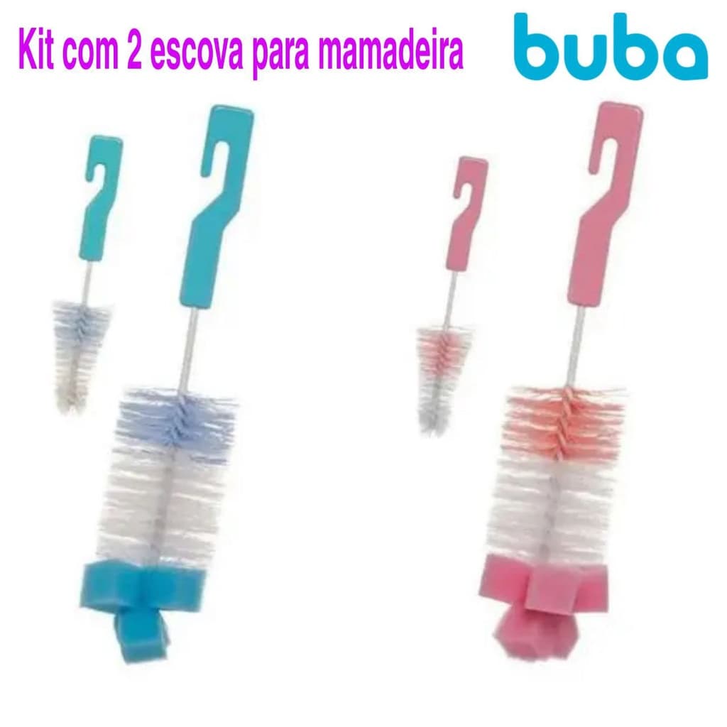 Kit De Escova Para Mamadeira (Branco e Azul) ou (Branca e Rosa) 2 Peças - Buba (com espuma na ponta)