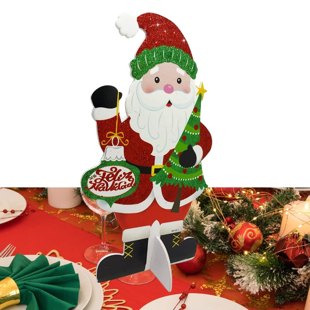 Enfeite Natalino De Mesa Papai Noe Painel Com Brilho