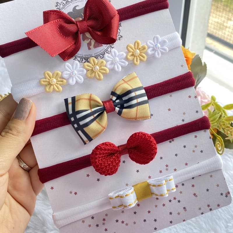 kit Laço de Cabelo Infantil Luxo com 5 unidades