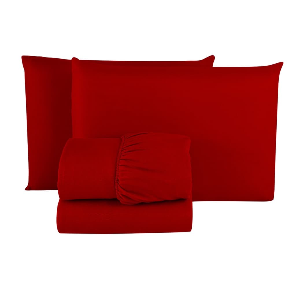 Kit 5 Jogo de Lençol KING LISO Microfibra Premium 3 Peça Jogo de Cama Box 40CM Altura TODOS VERMELHO