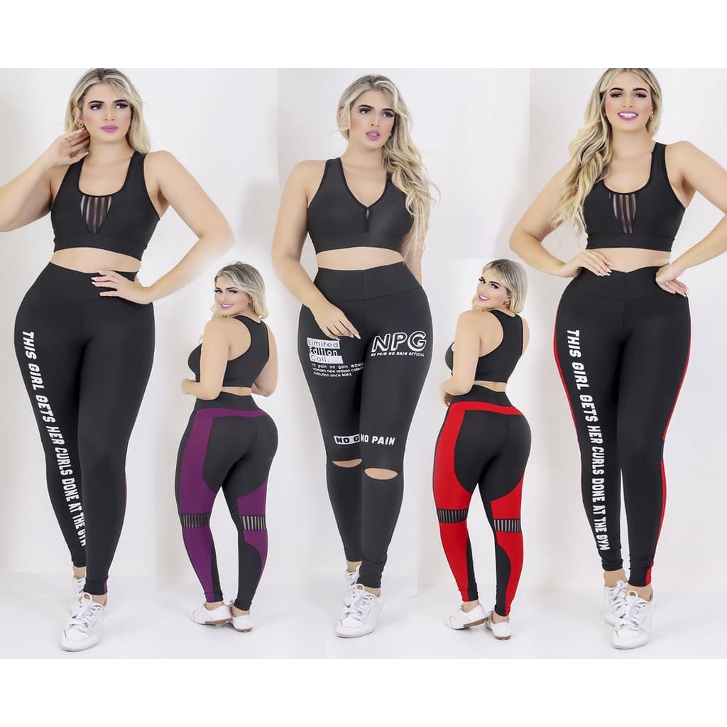 Conjunto Calça Leg legging  Levanta Bumbum Cintura Alta Fitness + Top Nadador Academia Suplex