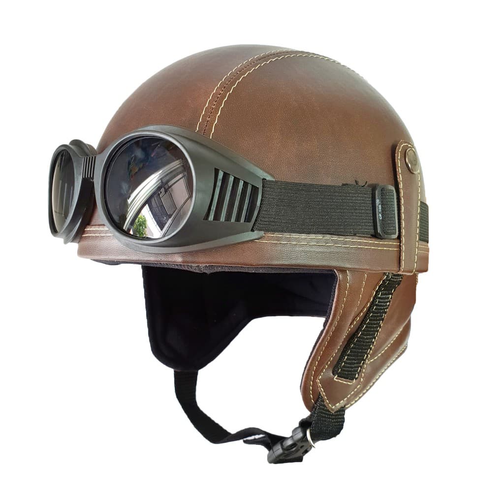 Capacete De Couro Retrô Da Série Casual Club Grátis Dark Choco Óculos