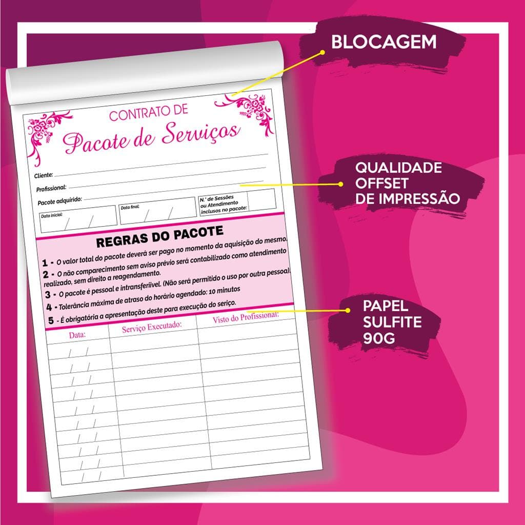 3 Blocos de Pacote de servico Manicure Estetica Depilacao Cliente