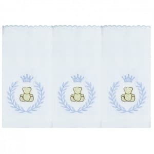 Kit 3 Fraldas de Ombro Bordada Urso Thed Azul Tecido Toalha Fralda Dupla 100% Algodão